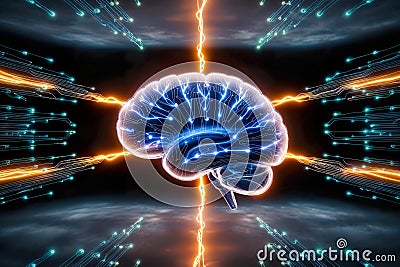 Futuristic Brain Interface Highlighting Neural Connectivity. Brain Artificial Intelligence Concept. AI Generated Stock Photo