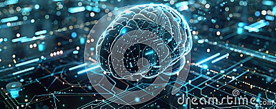 Futuristic brain interfacing with AI-driven circuits Stock Photo