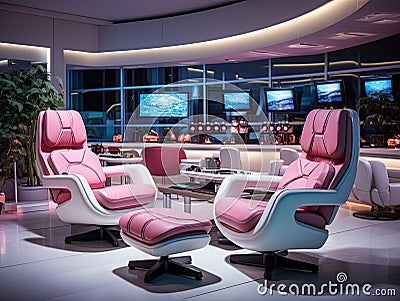 Futuristic break room with gaming and relaxation Stock Photo
