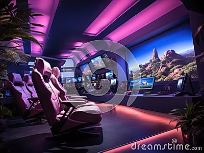 Futuristic break room with gaming and VR Stock Photo