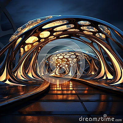 Futuristic Bridge or Tunnel: Where Steel Meets Artistry Stock Photo