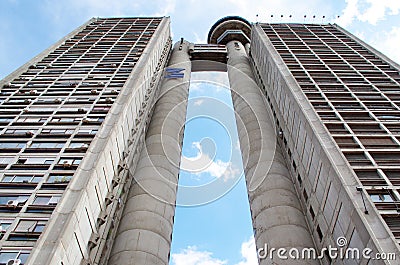 Futuristic building in New Belgrade Stock Photo