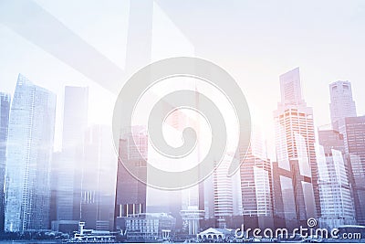 Futuristic business background, double exposure of office window Stock Photo