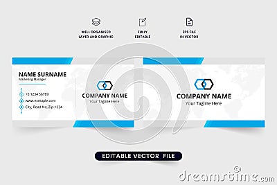 Futuristic business card design with blue color contact icons. Corporate business identity template and visiting card vector for Vector Illustration