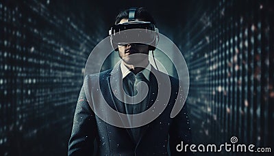 Futuristic businessman in virtual reality simulator success generated by AI Stock Photo