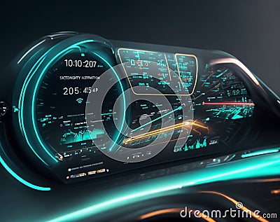 Futuristic Car Dashboard: Advanced Tech and Real-Time Display Stock Photo