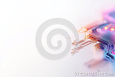 Futuristic circuit board close up glowing microchip intricate electronic components against soft gradient background Cartoon Illustration