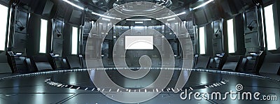 Futuristic circular command center with advanced technology and metallic design Stock Photo