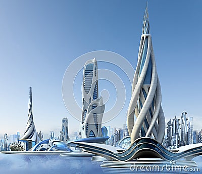 Futuristic city architecture Cartoon Illustration