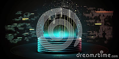 futuristic city with a fountain in the middle background, Generative AI Stock Photo