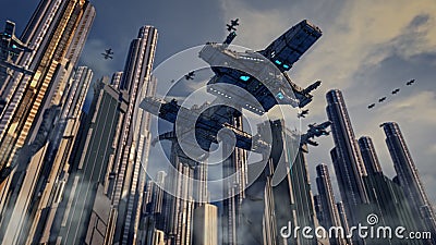 Futuristic city and ships Stock Photo