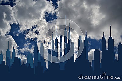 Futuristic city skylines on blue sky Stock Photo