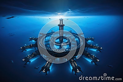 A futuristic city underwater at the bottom of the ocean Stock Photo