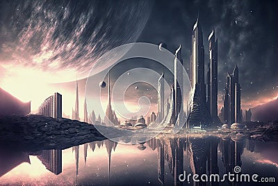 Futuristic cityscape, ai generative illustration Cartoon Illustration