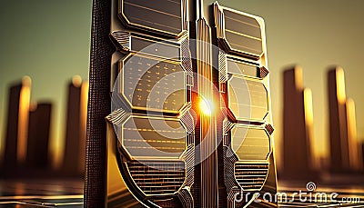Futuristic Cityscape with Cutting-Edge Solar Panel, Made with Generative AI Stock Photo