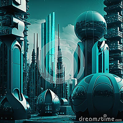 Futuristic cityscape with sleek, metallic buildings . AI Generative Stock Photo