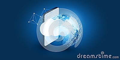 Futuristic Cloud Computing, Network Design Concept - Digital Connections, Technology Background with Polygonal Globe, Earth Globe Vector Illustration