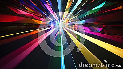 A futuristic color prism backdrop with angular prisms refracting intense rainbow light into Stock Photo
