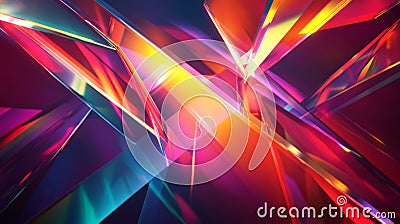 A futuristic color prism backdrop with angular prisms refracting vivid rainbow colors, with rays of Stock Photo