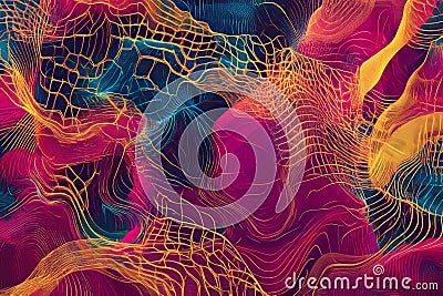 A futuristic, colorful abstract background with intricate digital data streams. The luminous, Stock Photo