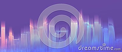 Futuristic colorful city, neon purple background. Abstract city background Stock Photo