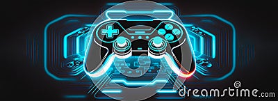 Futuristic Colorful neon gaming controllers, futuristic joysticks Stock Photo