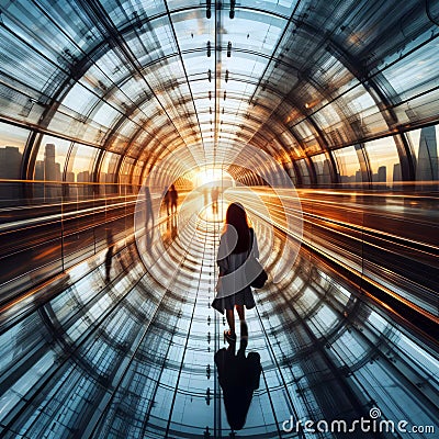 Company offices interior.Company tunnel interior in a office building with glass walls Stock Photo