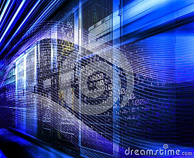 Futuristic computer binary data high speed hacker attack 3D rendering Stock Photo