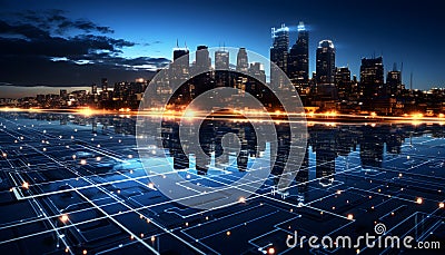 Futuristic Concept modern Smart City advanced infrastructure network systems control efficient communication security, power Cartoon Illustration