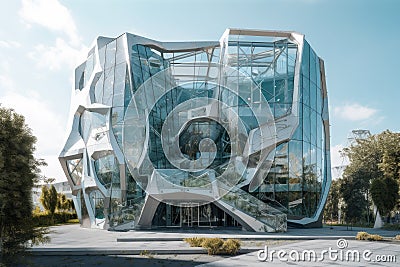 a futuristic and conceptual building, with its exterior made of glass walls, showcasing its interior views Stock Photo