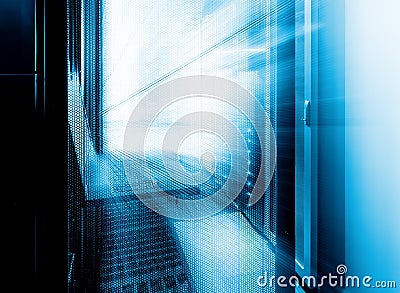 Futuristic control terminal of supercomputing cluster management in data center. motion blur Stock Photo