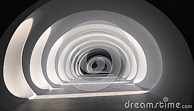 Futuristic corridor, dark and empty, with illuminated spiral design generated by AI Stock Photo