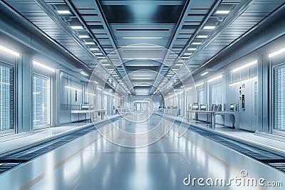 Futuristic Corridor Featuring Advanced Biometric Access Systems and Sleek Design. Generative AI Stock Photo