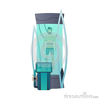Futuristic cryogenic capsules or containers. Cryonic technology for humans or cryogenic chamber of an astronaut. Sci-fi astronaut Vector Illustration