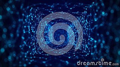 Futuristic cubic tunnel consisting of a flow of particles in cyberspace. Futuristic 3d portal. Digital technology web flow. Big Stock Photo