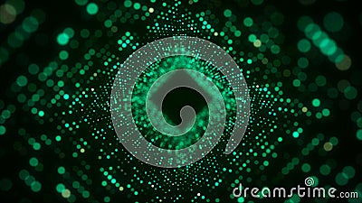 Futuristic cubic tunnel consisting of a flow of particles in cyberspace. Futuristic 3d portal. Digital technology web flow. Big Stock Photo