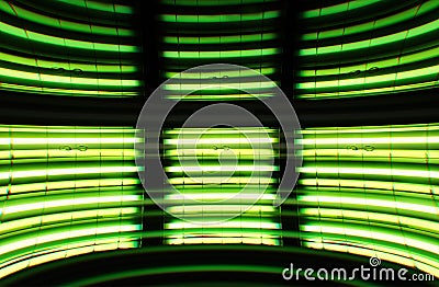 Futuristic curved green lamps with chromatic aberration Stock Photo