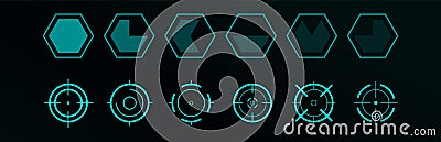 Futuristic cyberpunk hud ui elements. Sci-fi interface, high tech bars, gaming panel dashboard design. Vector Vector Illustration