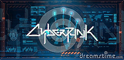 Futuristic cyberpunk poster with elements HUD Editorial Stock Photo