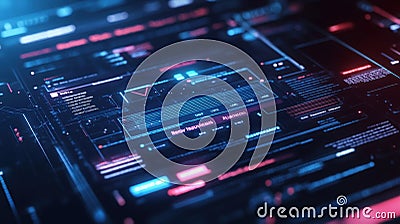 Futuristic cybersecurity interface displaying new issues alerts and system informations Stock Photo