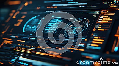 Futuristic cybersecurity interface displaying real time data analysis and threat detection Stock Photo