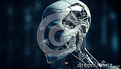 Futuristic cyborg portrait of a robotic skeleton generated by AI Stock Photo