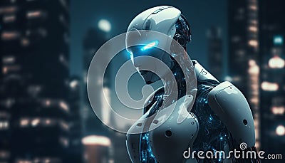 Futuristic cyborg women with robotic arm standing naked generated by AI Stock Photo