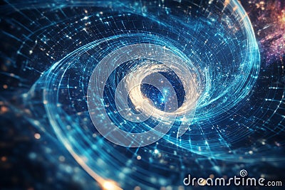 A futuristic 3D background of an AI-controlled space observatory, where massive telescopes scan Stock Photo