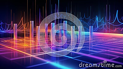 Futuristic 3D Diagram with Neon Grid and Rainbow Horizon, Modern Technology Expanation, - AI Generated Stock Photo