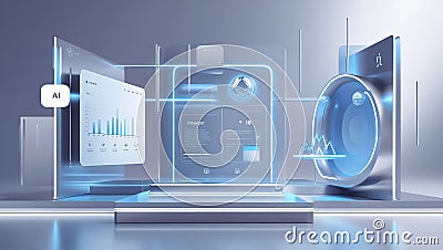 Futuristic 3D Interface with AI-Driven Analytics Stock Photo