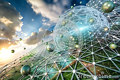 Futuristic 3D Plexus Array Abstract Particle Background & Big Data Network Visualization: Stock Photo