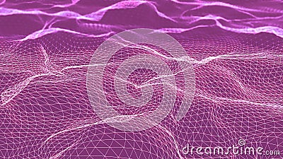 Futuristic 3D plexus bright waving terrain. Animation. Abstract technology background with network connection structure. Stock Photo