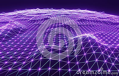 Futuristic 3D Render: Abstract Plexus Purple Geometrical Shape in High-Tech Network Connection Cartoon Illustration