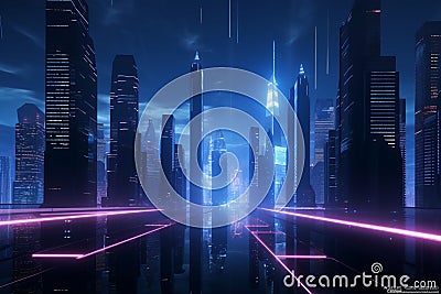 Futuristic 3D render Cyber night cityscape with captivating luminosity Stock Photo